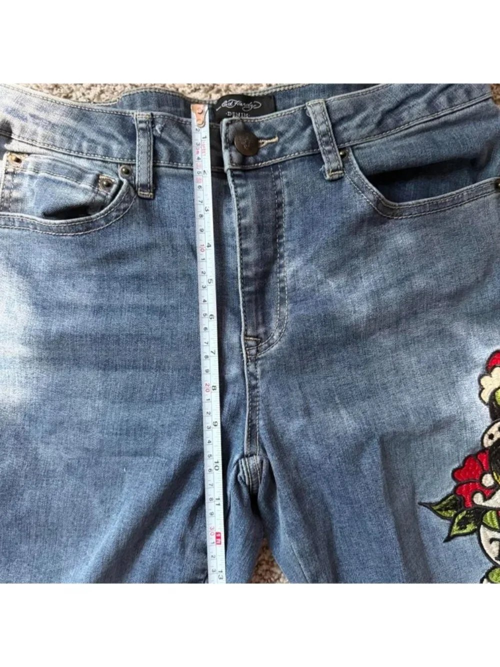 Ed Hardy Denim True Love Tattoo Graphic Flare Jeans Size 30